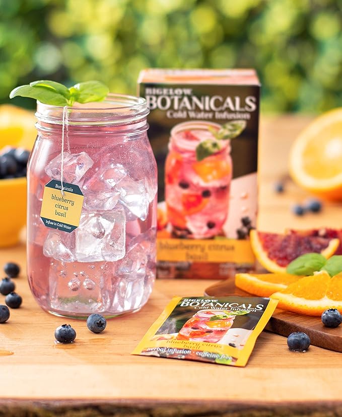 Bigelow Botanicals Cold Water Infusion Blueberry Citrus Basil Tea Bags 18 Count Box (Pack of 1), Herbal Infusion, Caffeine Free, 18 Tea Bags Total
