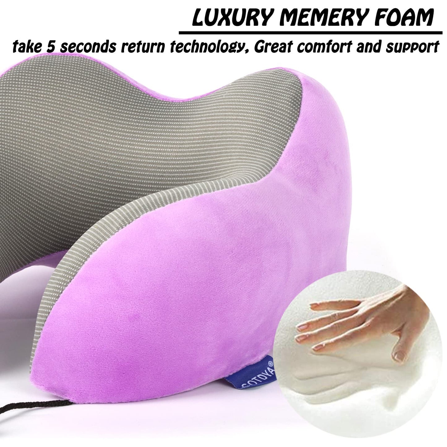 GOTDYA Travel Pillow,Travel Neck Pillows for Sleeping,100% Pure Memory Foam Soft Comfort & Support Pillow for Airplane/Car/Office&Home Rest Use-Violet