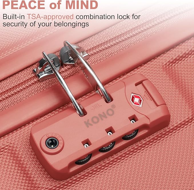 Kono 20'' Carry on Luggage Lightweight with Spinner Wheel TSA Lock Hardside Luggage Durable Small Carry on Suitcase Coral Pink