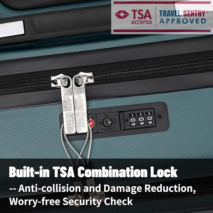 20 inch Small Carry On Luggage Front Open with Laptop Pocket, ABS+PC Hard Shell Suitcase with Spinner Wheels TSA Lock & YKK Zipper, 20in/Toiletry Bag/Handbag, Teal Blue