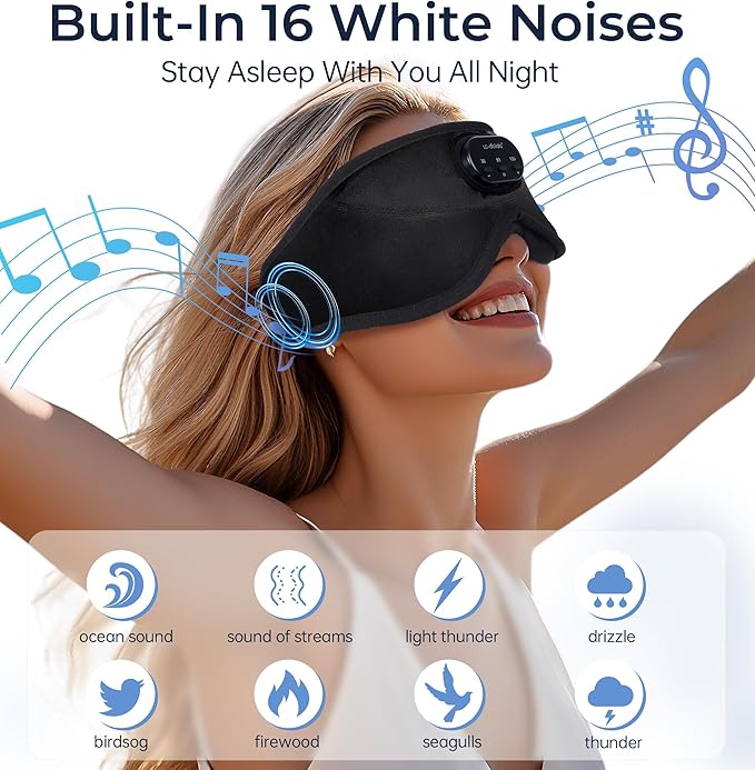 LC-dolida Bluetooth Sleep Mask with White Noise，Sleep Headphones,Bluetooth Wireless Music Eye Mask, Ideal for Travel, Night Work, Napping, Side Sleeping and Office Use for Both Men and Women