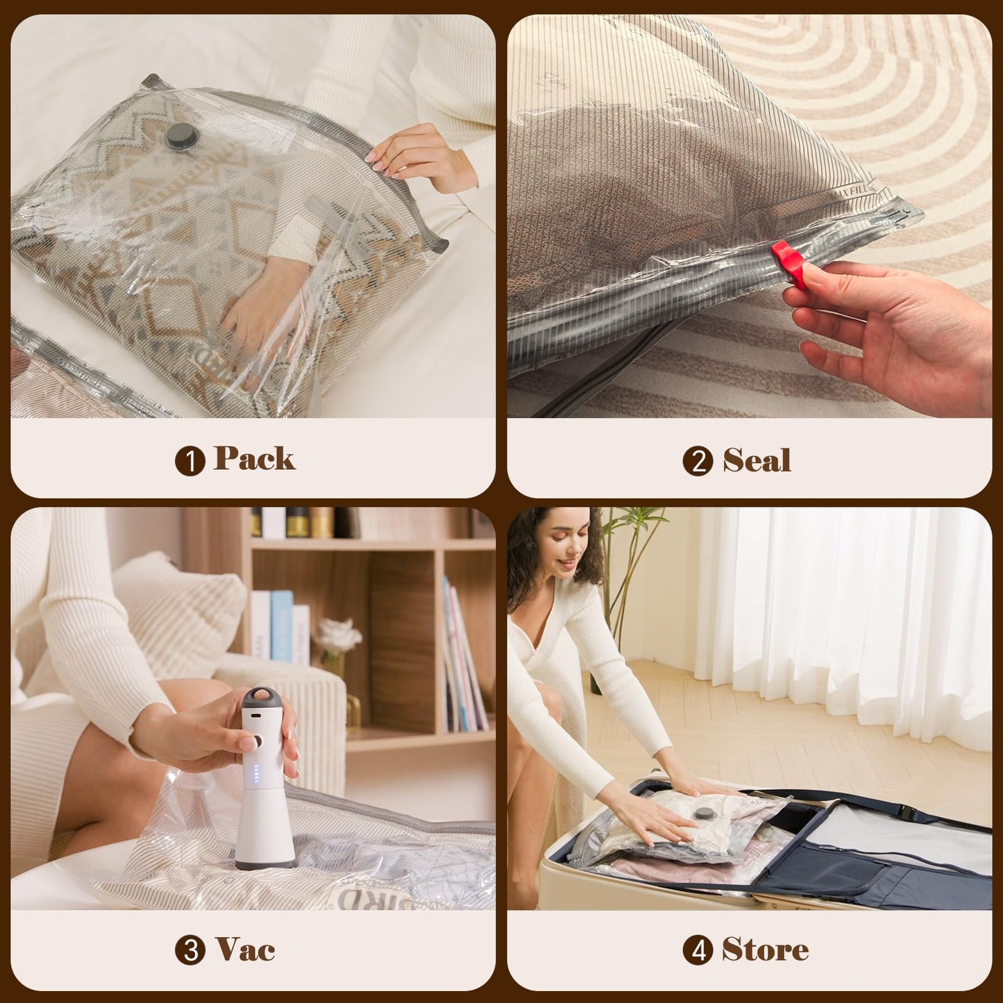 Vacbird Vacuum Bags for Travel with Rechargeable air Pump, 15 Pack Carry-on Size Compression Packing Bags for Luggage and Suitcase, Space Saver for Clothes and Clothing Travel