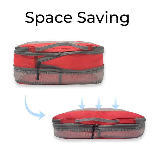 Lewis N. Clark ElectroLight Expandable Compression-Packing Cube + Travel Organizer for Luggage, Suitcase or Carry On with Smart Design Grab Handle & Breathable Mesh, 2-Pack (1 Med, 1 Large), Red