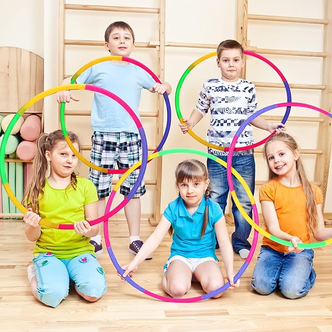 Chivao 8 Pack Color Detachable Hoop Fitness Waist Exercise Ring Plastic Exercise Hoop Adjustable Weight Size Plastic Adult Party Supplies Game Sport Gymnastic