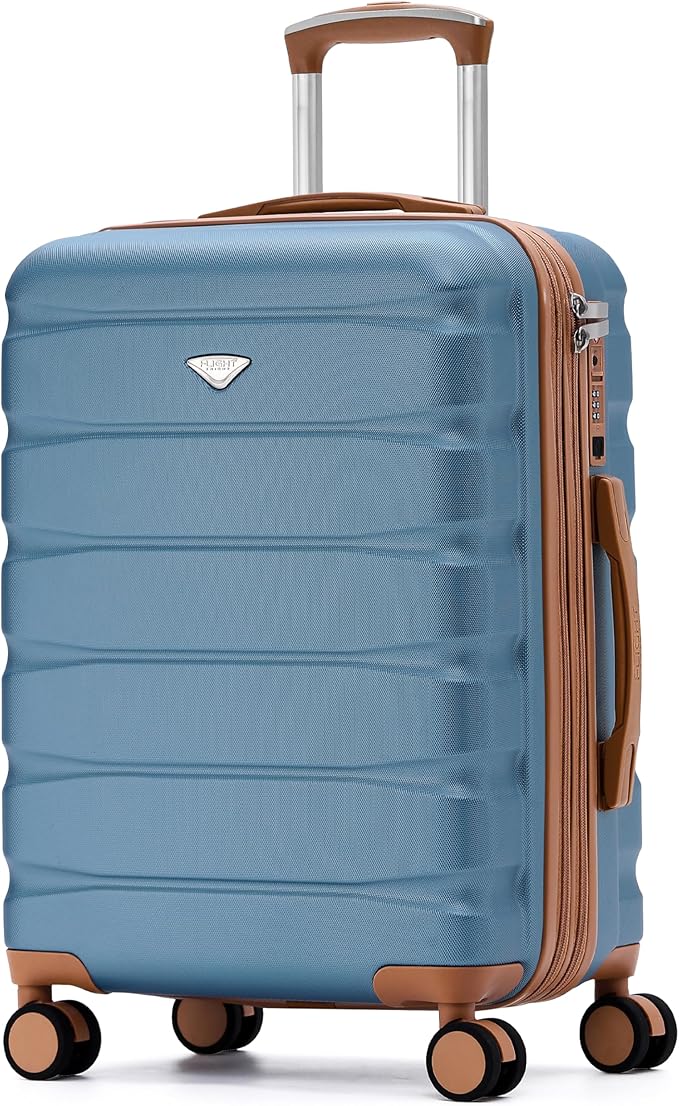 Carry On Suitcase Hardside TSA Lock & USB Port Silent Double Spinner Wheels Maximum Overhead Carry-On Bag Approved For Many Airlines( 22x18x10" ,Blue/Tan )