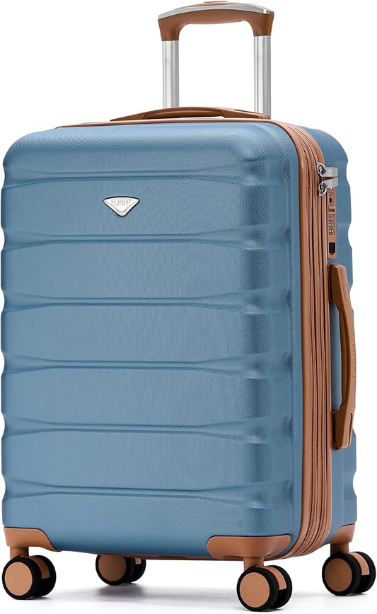 Carry On Suitcase Hardside TSA Lock & USB Port Silent Double Spinner Wheels Maximum Overhead Carry-On Bag Approved For Many Airlines( 22x18x10" ,Blue/Tan )