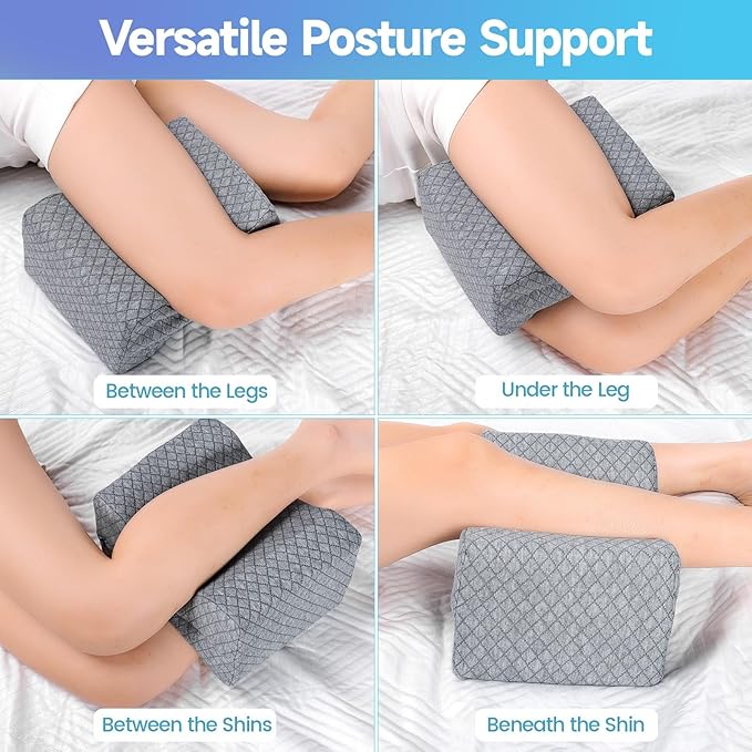 CloudBliss Knee Pillow for Side Sleepers - Cooling Leg Pillow for Side Sleeping, Memory Foam Knee Pillow for Hip Pain, Lower Back Pain, Sciatica Pain, Knee Wedge Pillow with Contour Design,Grey