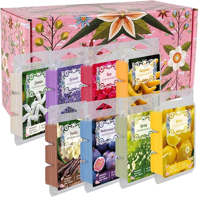 8 Scented Melted Wax Blocks 2.5 oz,Hand Poured Vegan Wax, Immersion Experience Set forYoga, Sleep, Reading and Meditation.