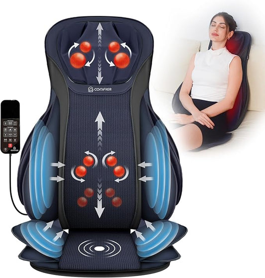 COMFIER Shiatsu Back Massager with Heat,Massage Chair Pad with Tapping,Kneading Massage Seat Cushion with Compression,Adjustable Height Chair Massager for Office Chairs,Gift for Mom,Dad