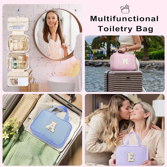 TOPEAST Travel Toiletry Bag Initial Makeup Bag for Teen Girls - Birthday Gifts for 7 8 9 10 11 12 13 14 15 16 17 18 Year Old Girls, Teen Girl Gifts Trendy Stuff - Letter L, Blue