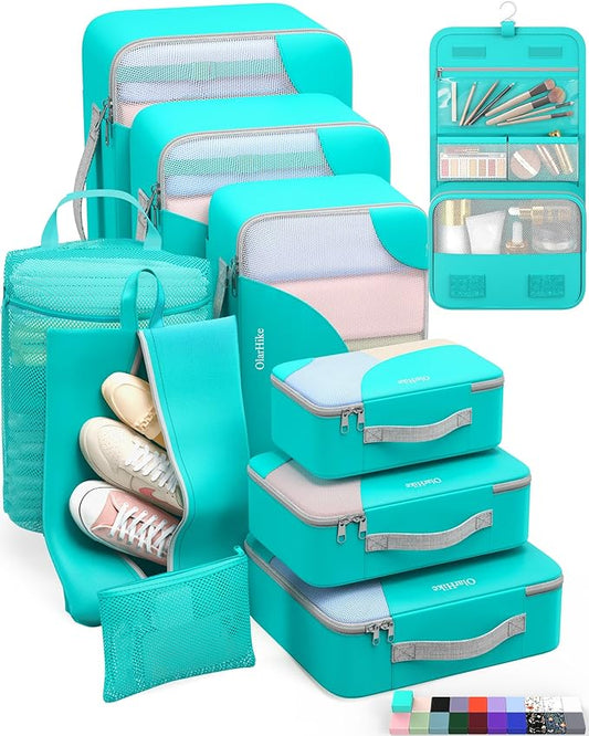ALL INCLUDED 10 Set Durable Packing Cubes for Suitcases,OlarHike Essentials for Travel,UPGRADED Anti-Tear Stitching, NEW Improved Luggage Packing Organizers for Travel Accessories (Teal)