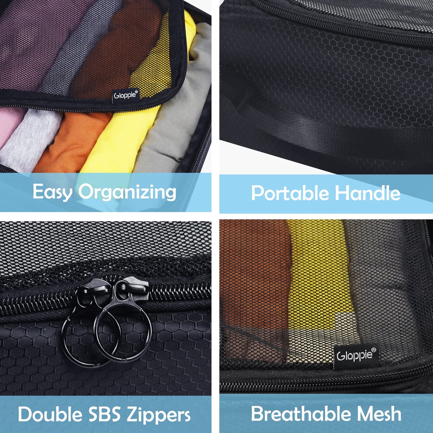 Gloppie 4-Pack Packing Cubes for Luggage - Organizer Suitcase Bags Set - Carry On Travel Accessories