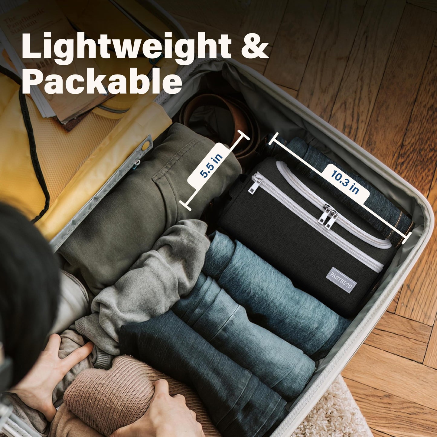 Pantheon Men's Toiletry Bag - Travel Toiletry Bag Wash Bag Hanging Dopp Kit Shaving Kit for Bathroom Shower - Mens Travel Bag Hanging Toiletry Organizer Toiletry Kit for Traveling (Black)