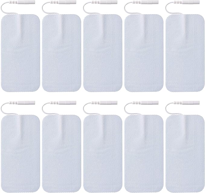 10 Pieces Large Electrode Pads - Premium Reusable TENS Unit Pads with Standard 2mm PIN Connector - 2x4 Inches Self-Adhesive for Pain Relief and Muscle Stimulation