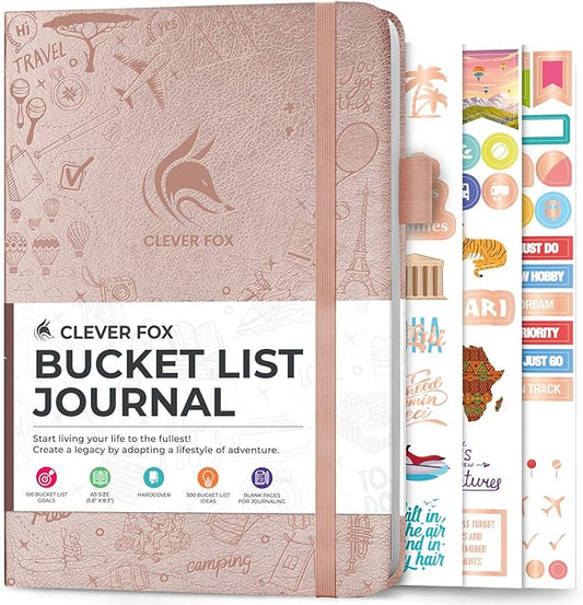 Clever Fox Bucket List Journal – Inspirational Book for Memories & Adventures – Motivational Bucket List Notebook for Couples, A5 (Rose Gold)
