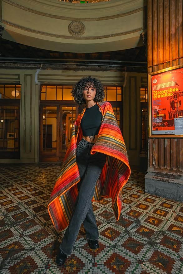 Alpaca Wool Blanket - Queen Size Bed Throw & Warm, Lightweight, Couch or Camp - Outdoor - 87 x 64 Inches (Orange)