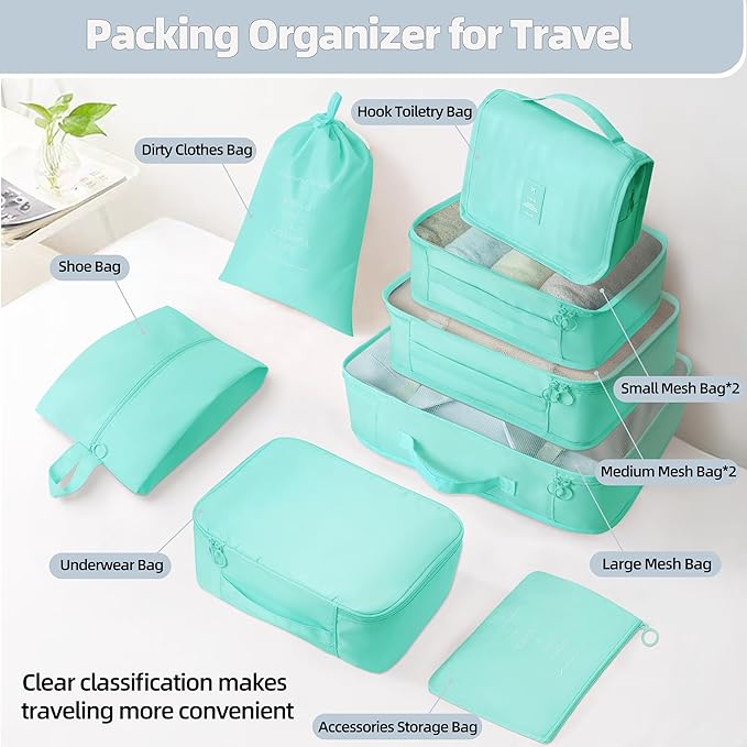10 Pcs Set Packing Cubes - Travel Packing Organizers, Expandable Suitcase Organizer, Luggage Organizer Bags