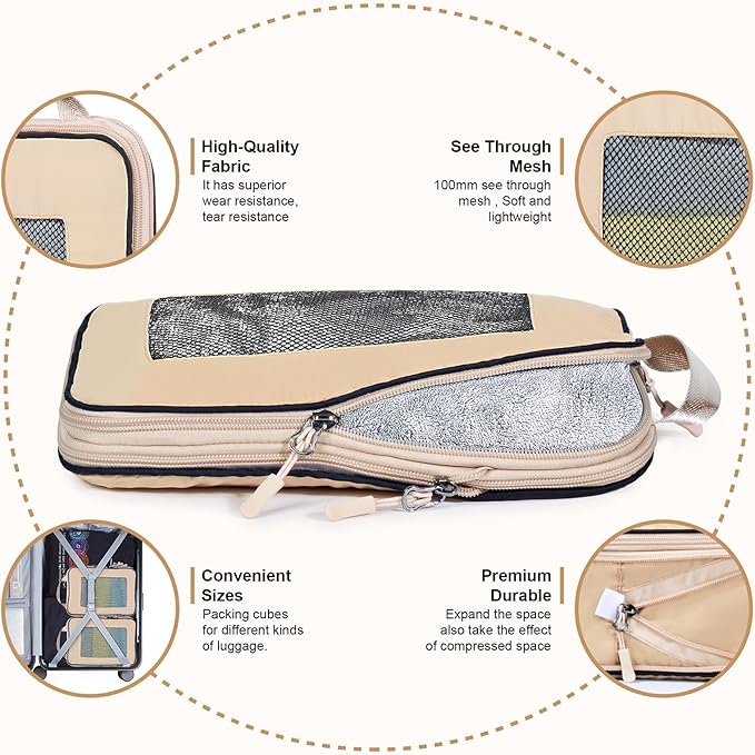 7 Set Compression Packing Cubes Packing Organizer for Travel,Travel Accessories for Carry on Luggage Suitcase Backpack Expandable Organizers