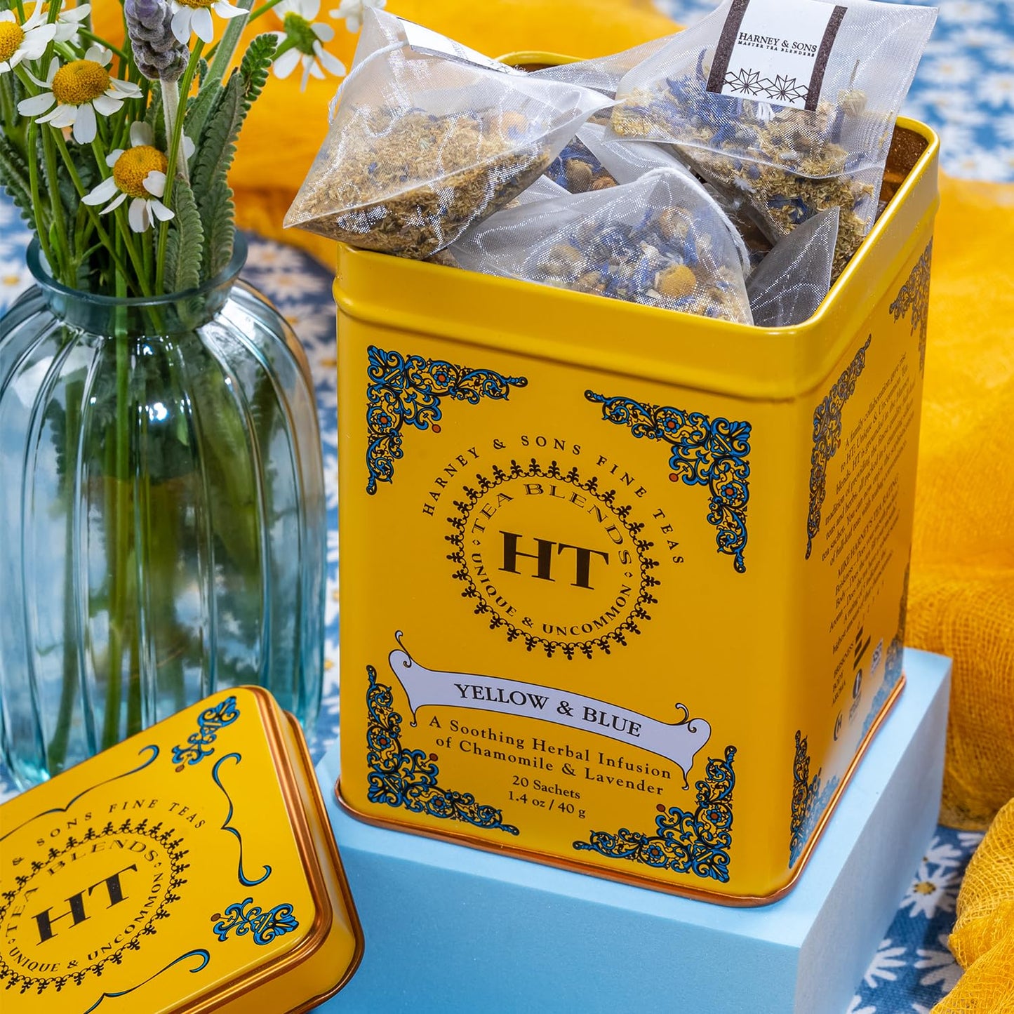 Harney & Sons Master Yellow & Blue Tea Tin - Herbal Blend of Chamomile, Lavender, and Cornflowers - 1.4 Oz, 20 Count