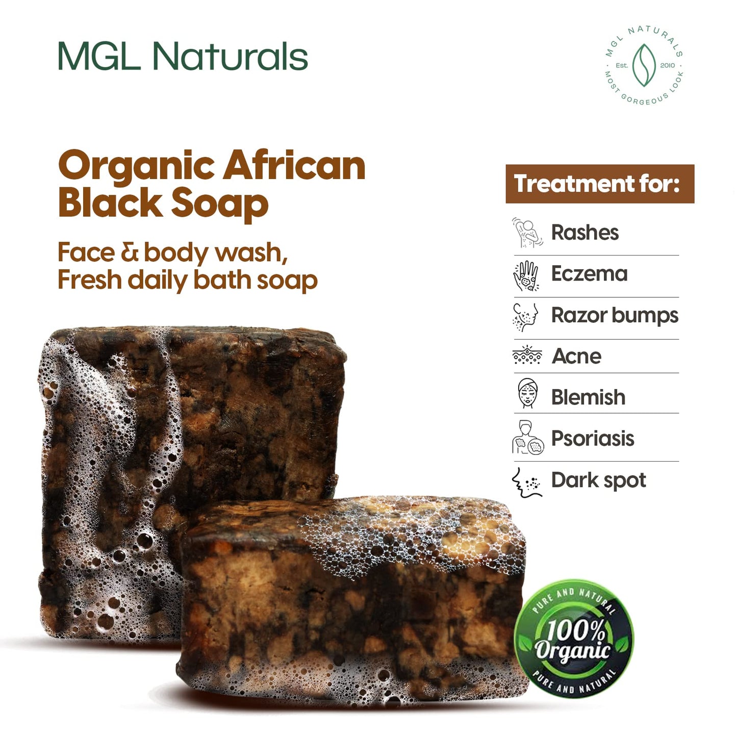 MGL Naturals Raw African Black Soap, 1 lb.