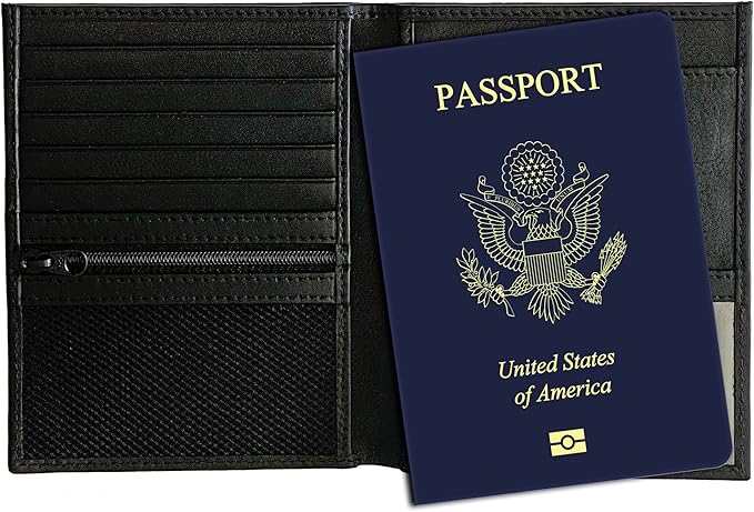 Black RFID Genuine Leather Passport Wallet
