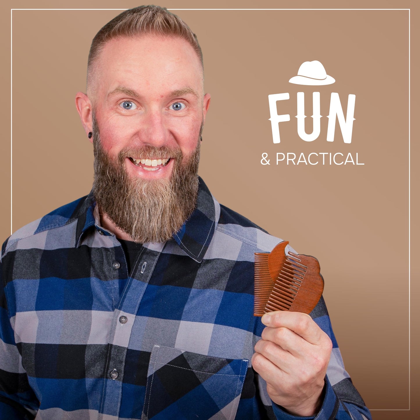 2-Piece Prazoli Mens Sandalwood Mustache, Beard & Hair Comb - Funny, Unique & Cool Gifts Ideas for Husband, Boyfriend, Dad & Man Anniversary | Fine Tooth Hair Care Grooming Set Kit | Mini Small Pocket