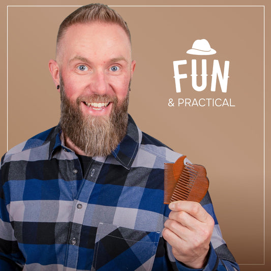 2-Piece Prazoli Mens Sandalwood Mustache, Beard & Hair Comb - Funny, Unique & Cool Gifts Ideas for Husband, Boyfriend, Dad & Man Anniversary | Fine Tooth Hair Care Grooming Set Kit | Mini Small Pocket