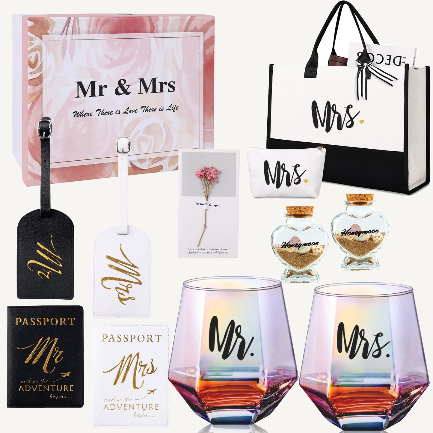4MELLY Wedding Engagement Gifts for Couples Mr and Mrs Gift Bridal Shower Gift,Bride To Be Gifts Honeymoon Travel Essentials Just Married