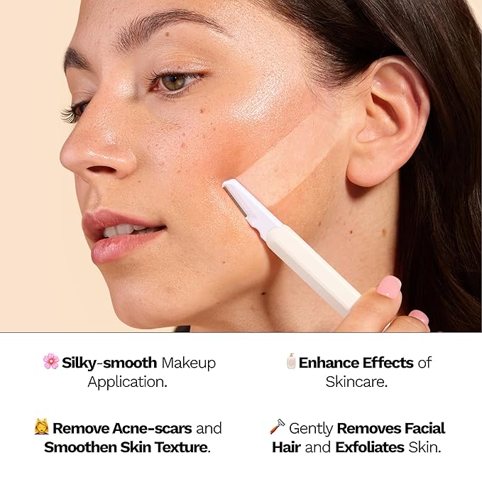 Jill Dermaplane Starter Kit for Women in Rose – Facial Razor & Exfoliating Blade Set with Pre-Shave Magic Wipe, Gentle Skin Cleanser, Glow Moisturizer & 2 Disposable Dermaplane Blades