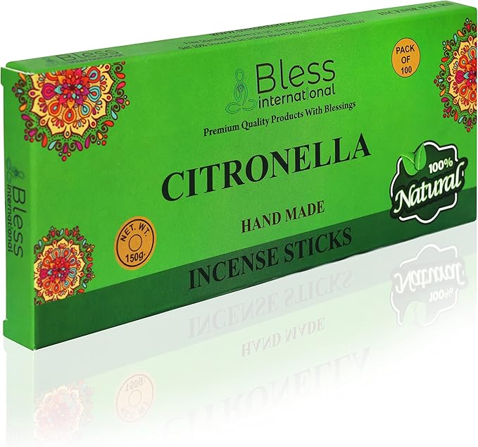 Bless-Citronella 100%-Natural-Handmade-Hand-Dipped-Incense-Sticks Organic-Chemicals-Charcoal-Free Purification-Relaxation-Positivity-Yoga-Meditation Best-Woods-Scent (100 Sticks (5.25 OZ))