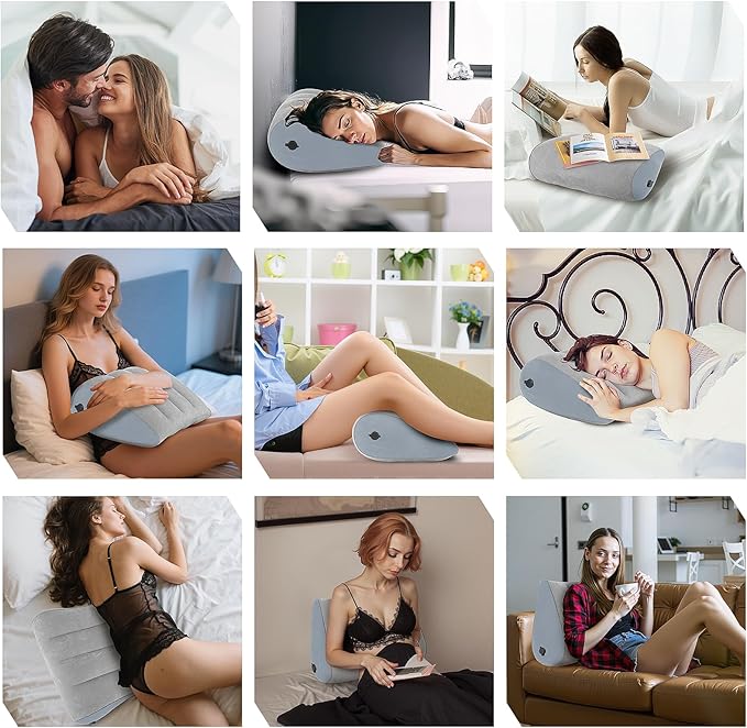Portable Inflatable Wedge Pillow 2 Pack,Body Positioner for Sleep Support, Large 20in Adjustable Travel Cushion - Lightweight Bed/Leg/Partner Support Pillow, Fast Inflation, Grey