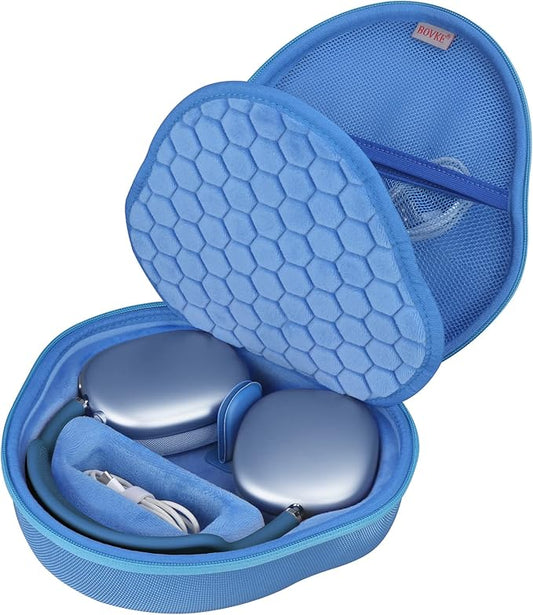 BOVKE Hard Carrying Case with Sleep Mode for Apple AirPods Max Wireless Over-Ear Headphones, AirPods Max Protective Portable Storage Bag with Mesh Pocket for Headphone Accessories, Blue