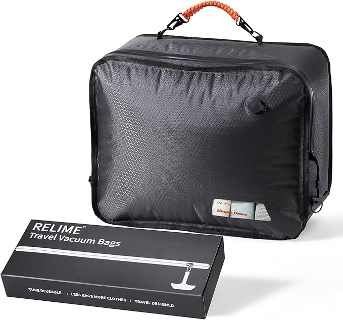 Apex Series Vacuum Bags for Travel Luggage, 180° Open, Reusable Compression Bags for Carry On Suitcases and Backpack, Vacuum Seal Packing Cube for Cloth (1Medium No Pump)