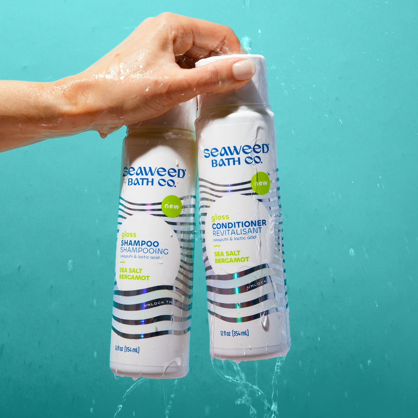 Seaweed Bath Co. Gloss Conditioner, Sea Salt Bergamot Scent, 12 Ounce, Sustainably Harvested Seaweed, Awapuhi, Lactic Acid, For All Hair Types