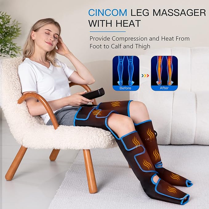 CINCOM Leg Massager with Heat and Compression, Air Compression Leg Massager for Circulation and Pain Relief Muscles Relaxation Gifts FSA - HSA