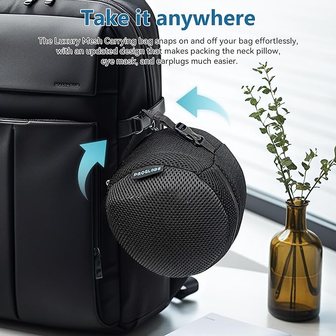 Orthopedic Neck Pillow Travel Neck Pillows for Airplanes, Memory Foam Kit, Updated Resting Material, Airplane Travel Set with 3D Contoured Eye Masks, Earplugs, and Luxury Mesh Bag (Blue)