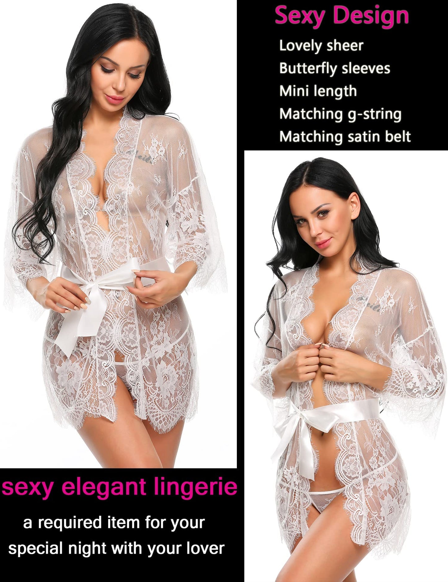 Avidlove Women's Lace Kimono Robe Babydoll Lingerie Set Nightgown