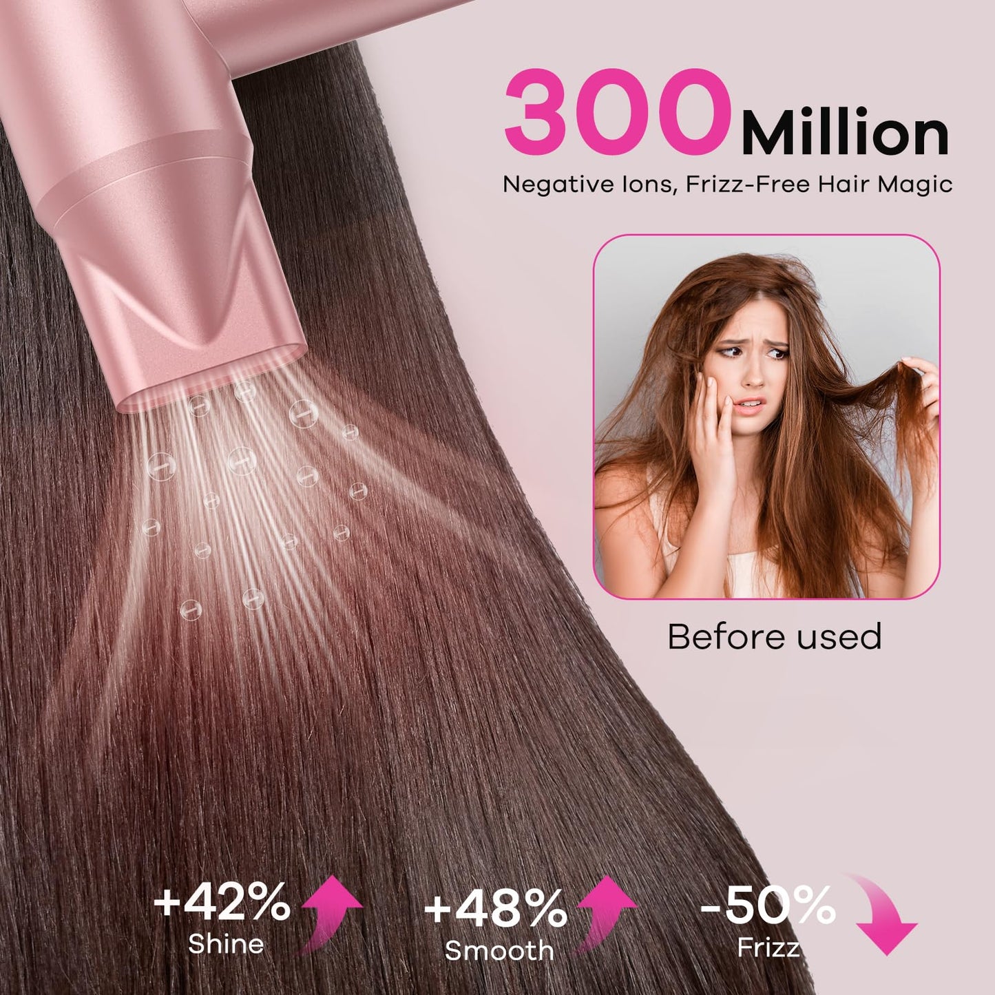 High-Speed Ionic Hair Dryer:3Min Fast Dry with Brushless Motor - Quiet, Mini Portable Hair Dryer Hair Care with Diffuser for Curly Hair Salon Home Travel for Women/Men/Baby/Pet