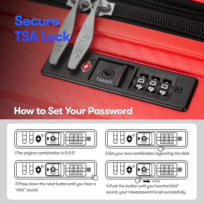 20 Inch Carry on Luggage 22x14x9 Airline Approved Hardside Suitcase with Spinner Wheels TSA Lock, 20-Inch, Red