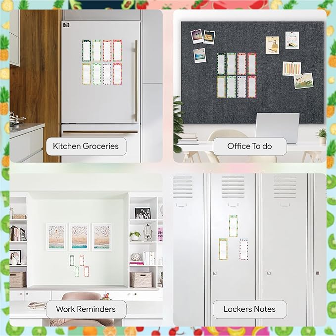 8 Magnetic Notepads – Notepads for Grocery List, Shopping List, To-Do List, Reminders -Strong Magnetic Back- Memo Notepad with Realistic Fruit Designs | 25 Sheets per Pad 7.5 x 3.5 inch (8 Pack)