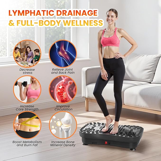 AXV Vibration Plate Fitness Platform Exercise Machine Vibrating Lymphatic Drainage Shaking Full Body Shaker Workout Vibrate Stand Shake Board Sport Gym for Weight Loss Fat Burner for Women Men