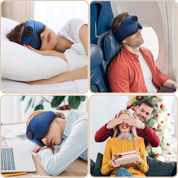 LC-dolida White Noise Sleep Mask, 3D Sleep Headphones with 16 Soothing Sounds, Bluetooth 5.4 Sleep Eye Mask with Timer, Total Blackout Sleeping Headphones for Side Sleeper(Navy)