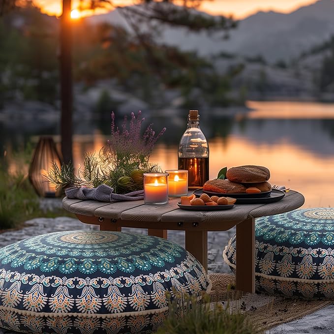 Codi Meditation Floor Pillow, Round Large Pillows Seating for Adults, Bohemian Mandala Circle Cushion for Outdoor Fireplace Yoga Living Room, 32 Inch, Memory Foam Added, Navy