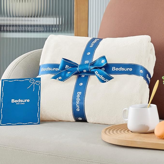 Bedsure Fleece Throw Blanket for Couch Cream - Lightweight Plush Fuzzy Cozy Soft Blankets and Throws for Sofa, 50x60 inches