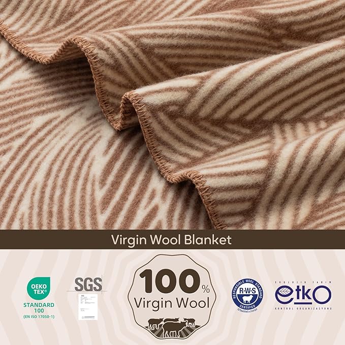 100% Wool Blanket, 48" x 62", Warm, Thick, Washable, Military Wool Blanket, Great for Camping, Outdoors, Sporting Events, Survival Kits