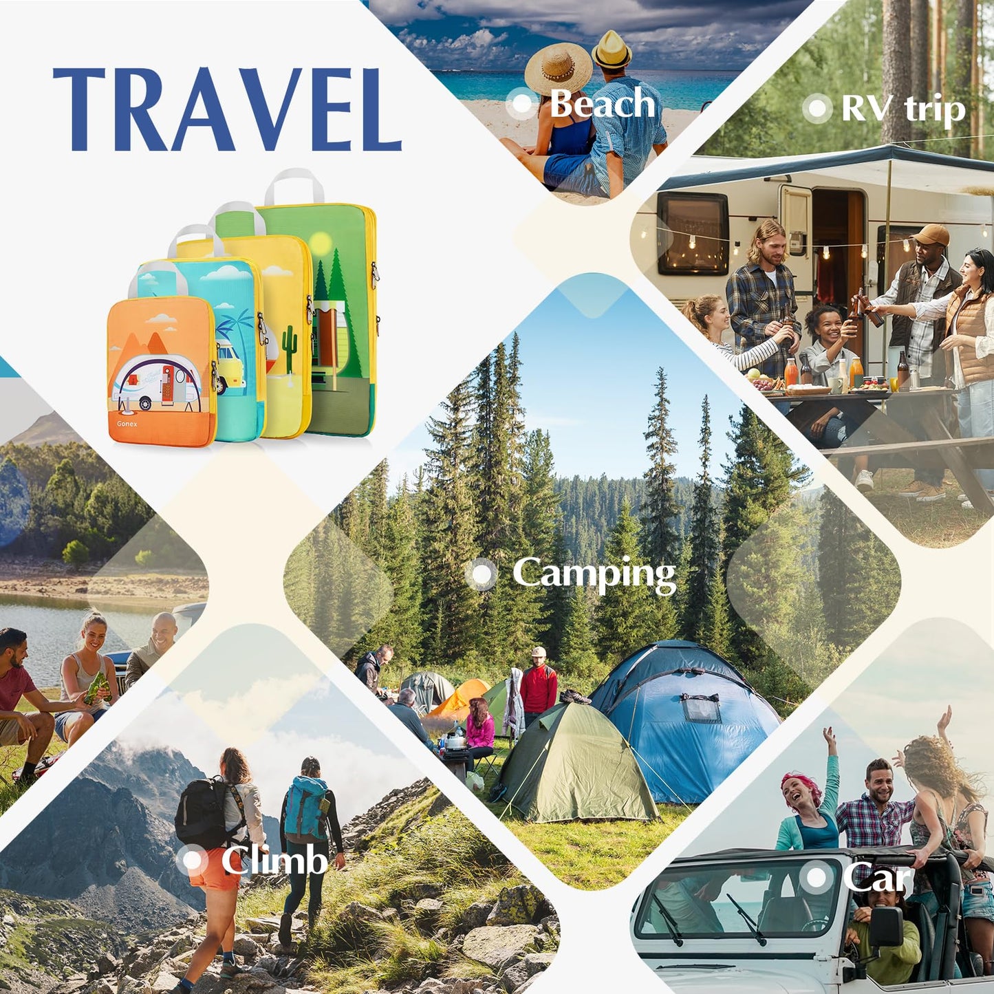 Gonex Compression Packing Cubes, 4pcs Expandable Storage Travel Luggage Bags Organizers, Travel Cubes for Suitcase Carry On (RV)