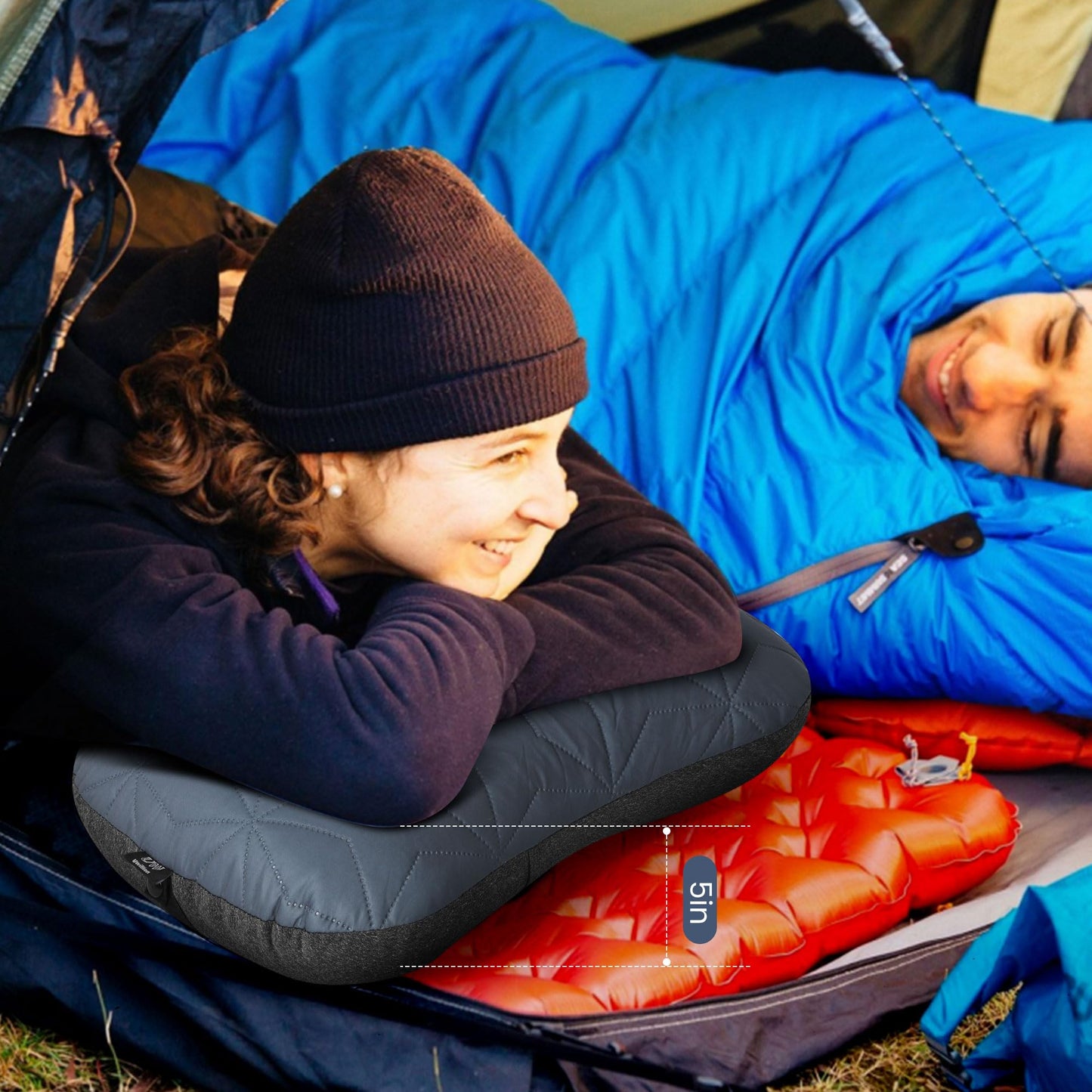 UWILLION Camping Pillow with Removable Cover - Ultralight Inflatable Pillow for Camping Lightweight, Ergonomic and Washable for Camping, Hiking, and Travel Gray