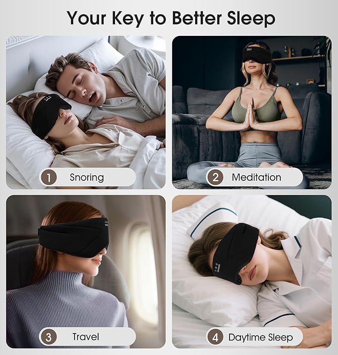 Sleep Mask with Headphones Bluetooth 5.4, TOPOINT Blackout Eye Mask for Sleeping Headphones Earphones with Soft Bamboo Cotton Cooling Breathable, HD Stereo Speaker for Side Sleepers Women Men Travel
