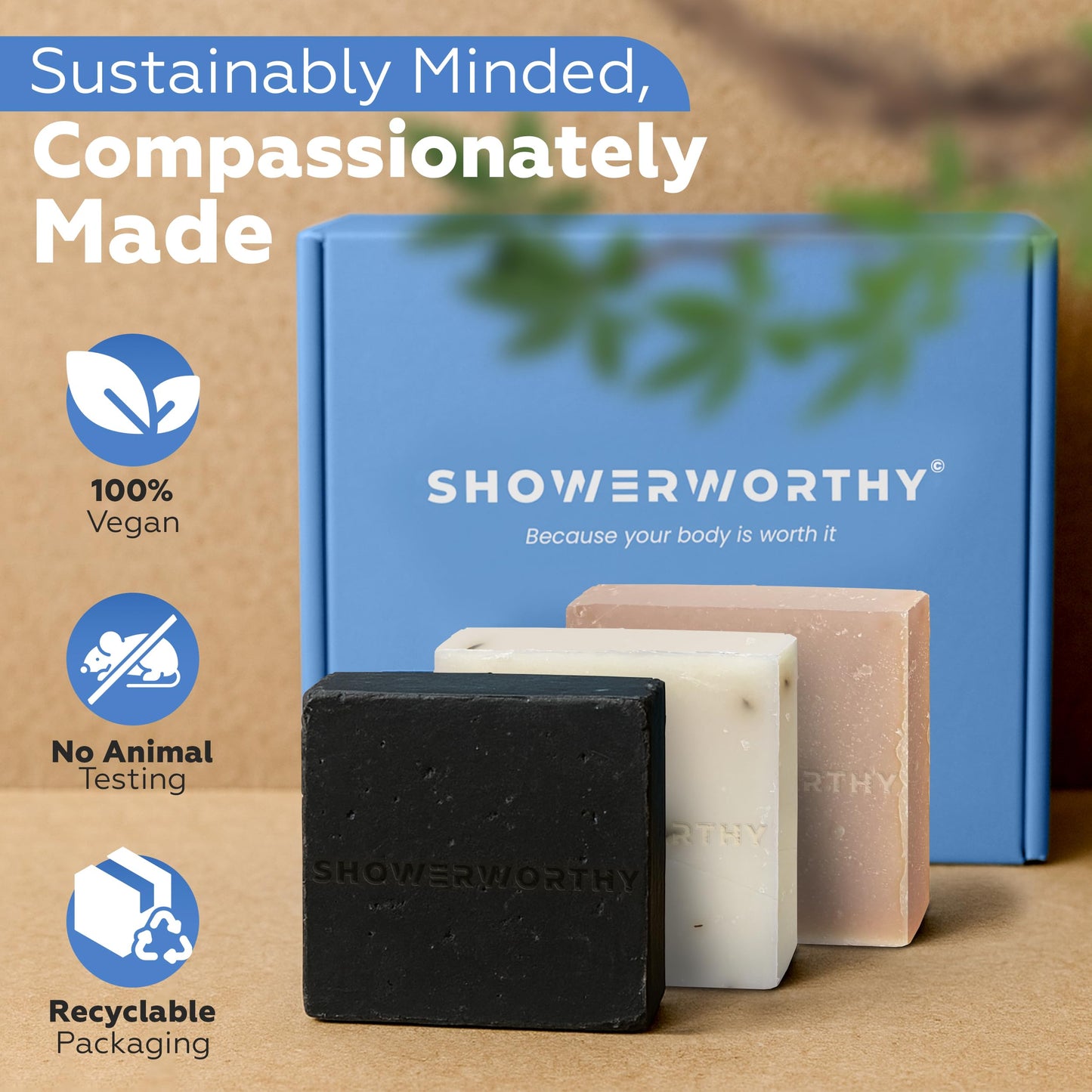 Showerworthy Plant Based Natural Bar Soap Gift Set – 8 Handmade Organic Soap Bars for Men & Women – Cold Process With Essential Oils for Moisturizing Dry & Sensitive Skin 8 Different Scents 5 oz Each