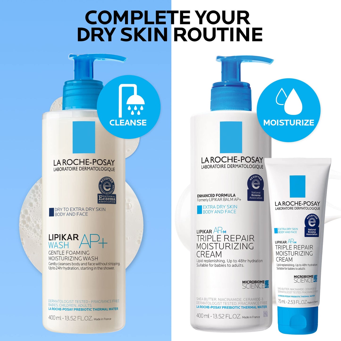 La Roche-Posay Lipikar Daily Repair Moisturizing Lotion Full Size & Travel Size Skin Care Set, Body Lotion for Dry Skin & Eczema, With Niacinamide & Shea Butter for All Day Hydration, Gift Set
